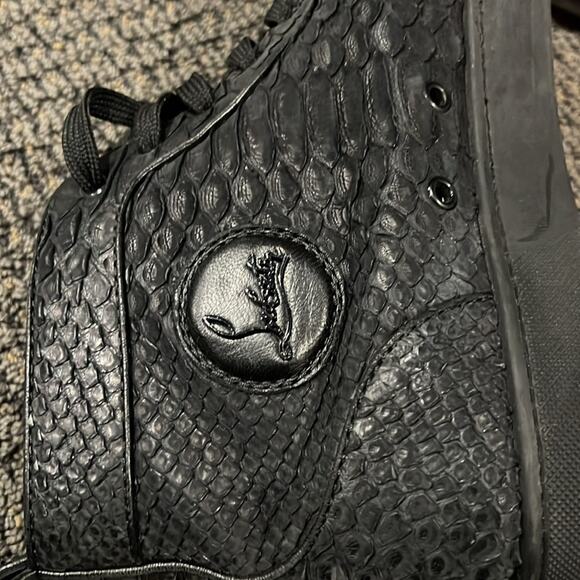 Christian Louboutin Black High-Top Sneakers Louis Flat Python Wax - Picture 2 of 9